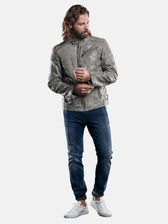 emilio adani Herren Lederjacke mit gebrauchter Warenoberfläche Grau 29143