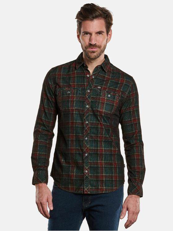 engbers Herren Cord-Hemd kariert Petrolgruen 33378