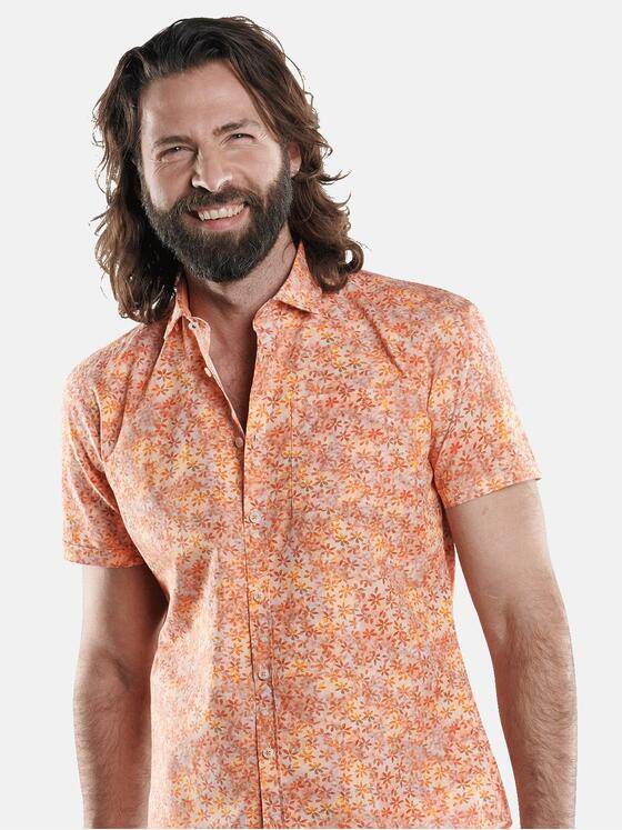 emilio adani Herren Modisches Halbarm-Hemd mit floral Musterung Orange 29627