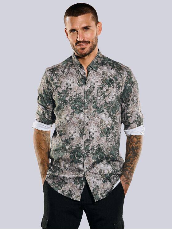 emilio adani Herren Langarm-Hemd gemustert Beige 35360