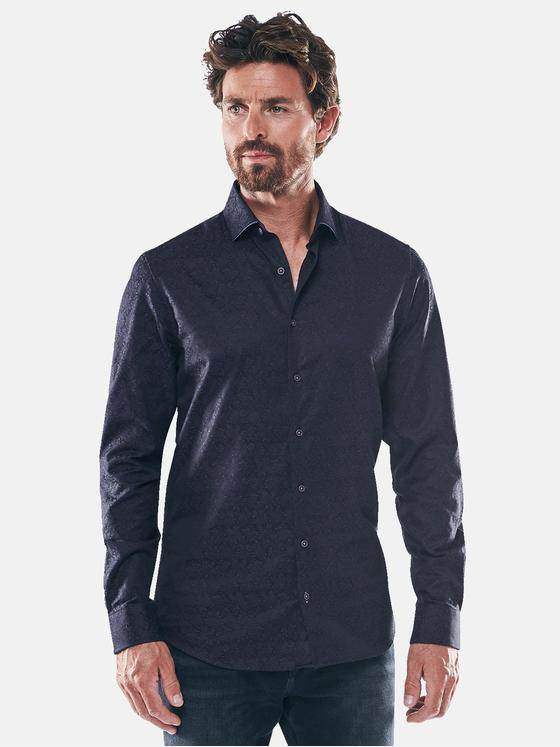 ENGBERS GERMANY Herren Gemustertes Langarmhemd aus Baumwolle Saphirblau 30531