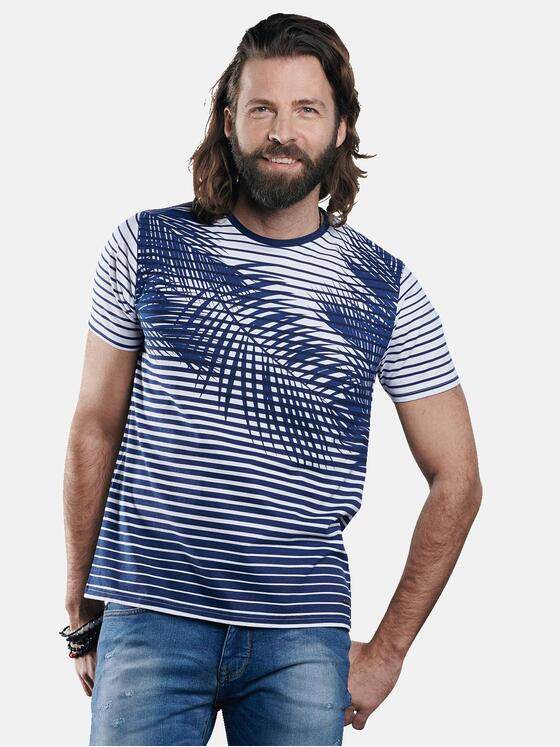 emilio adani Herren Rundhals T-Shirt mit sommerlichem Print Blau 29624