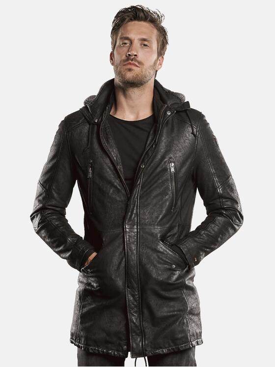 emilio adani Herren Lederjacke im Parkastyle Schwarz 30209