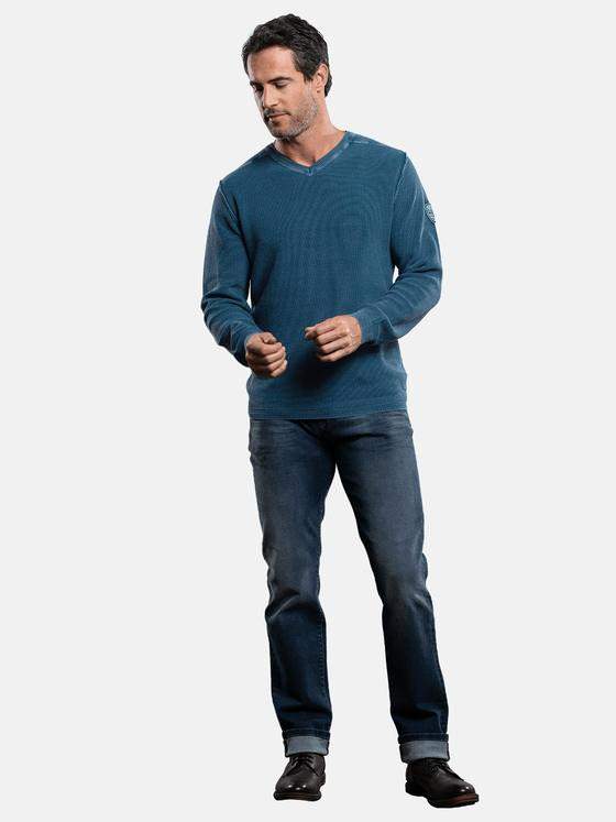 engbers Herren Baumwollpullover mit Rippstruktur Blau 28950