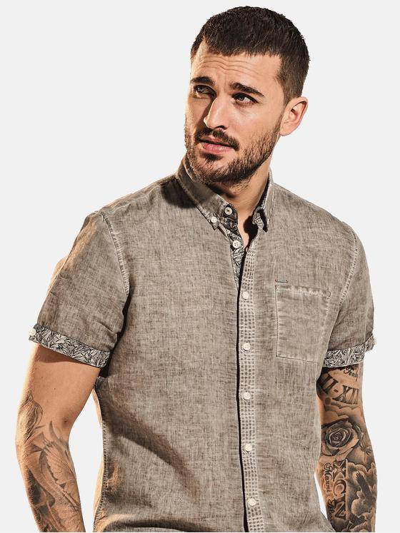 emilio adani Herren Kurzarm-Hemd-uni Beige 31611