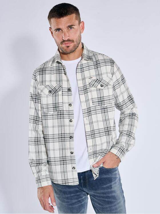 emilio adani Herren Overshirt kariert Naturweiss 39440