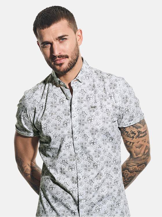 emilio adani Herren Kurzarm-Hemd mit All-Over-Print Grau 31319