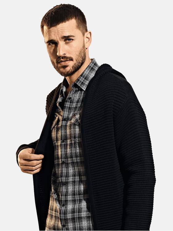 emilio adani Herren Langer Strickcardigan mit Kapuze Schwarz 30415