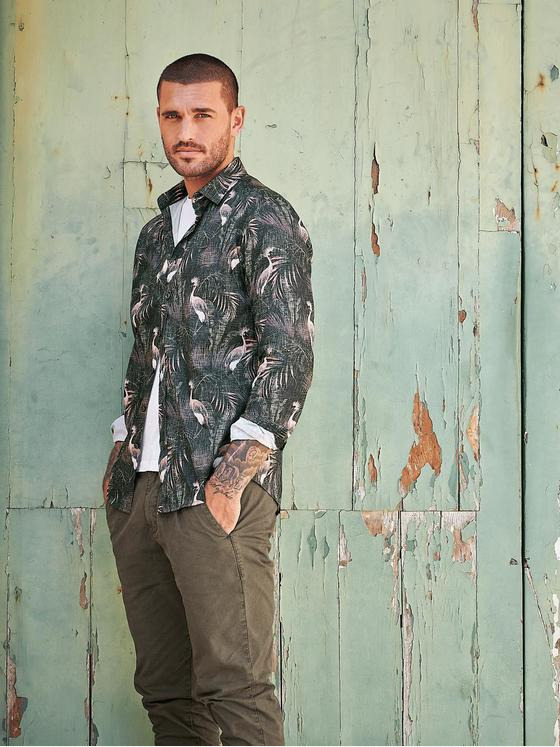 emilio adani Herren Langarm-Hemd aus Satin Grün 35780