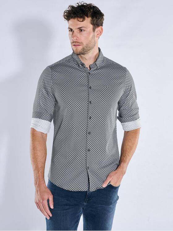 emilio adani Herren Langarm-Hemd gemustert Schwarz 39597