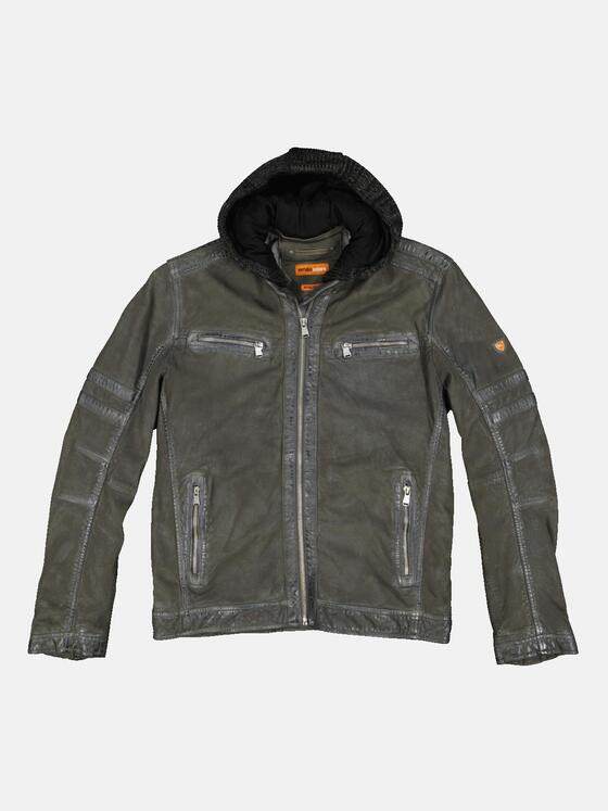 emilio adani Herren Lederjacke mit abnehmbarer Kapuze Grün 33526