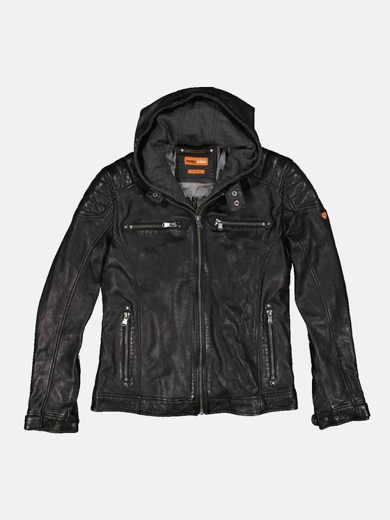 emilio adani Herren Lederjacke mit Sweat-Inlet Schwarz 34074