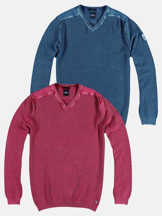 engbers Herren Baumwollpullover mit Rippstruktur Magenta 28949