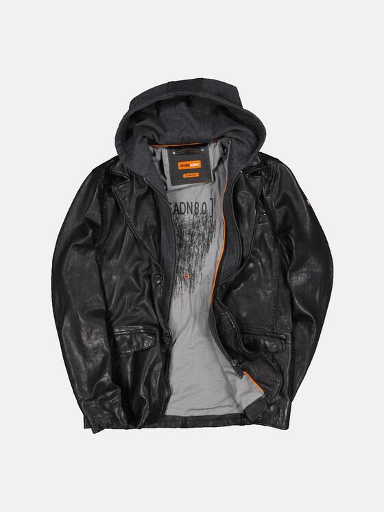 emilio adani Herren Lederjacke mit Sweat-Inlet Schwarz 33529