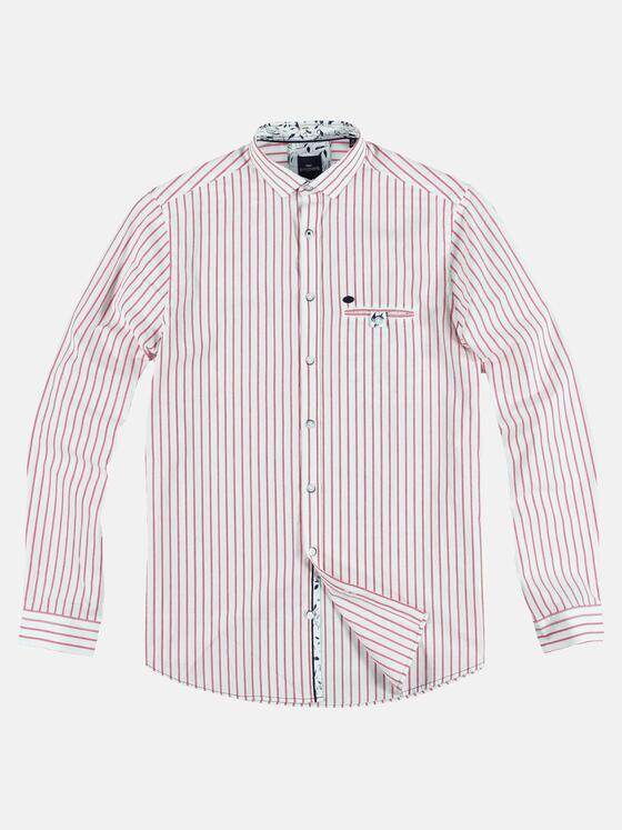 engbers Herren Gestreiftes Langarmhemd Dunkelrot 29519