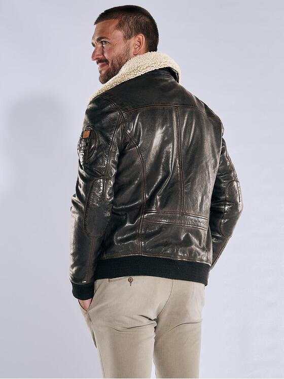 emilio adani Herren Lederjacke slim fit Braun 37428