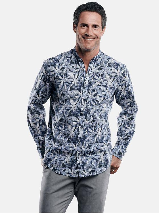 engbers Herren Strukturiertes Palmenhemd Saphirblau 29470