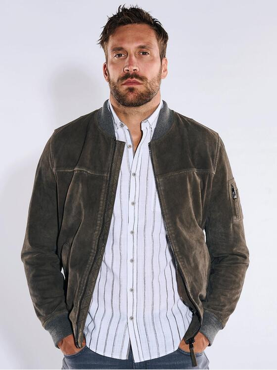 emilio adani Herren Lederjacke regular Grau 36197