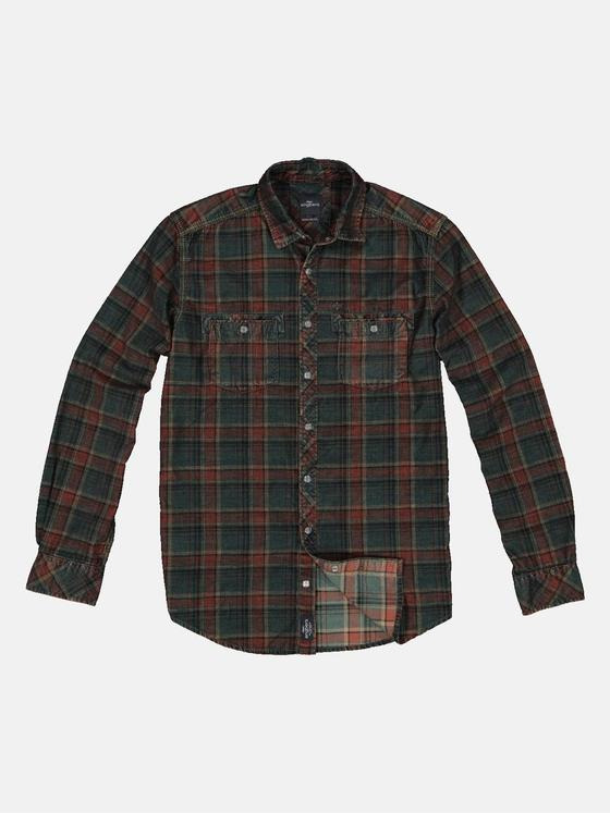 engbers Herren Cord-Hemd kariert Petrolgruen 33378