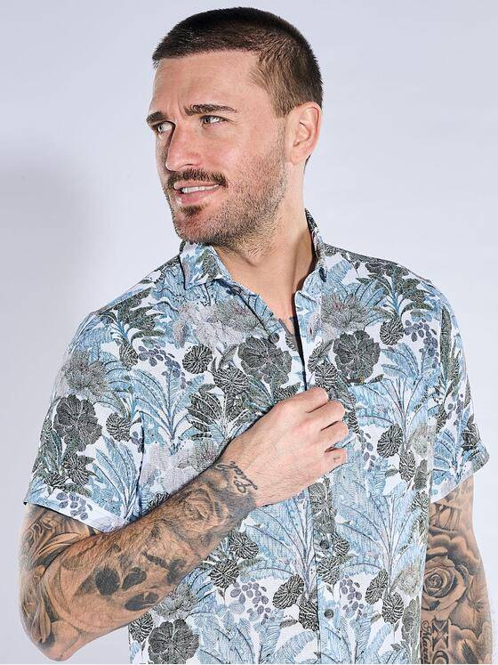emilio adani Herren Kurzarmhemd aus Baumwolle mit botanischem Print Khaki 40700