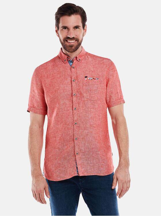 engbers Herren Kurzarm-Hemd aus Leinen Rot 35071
