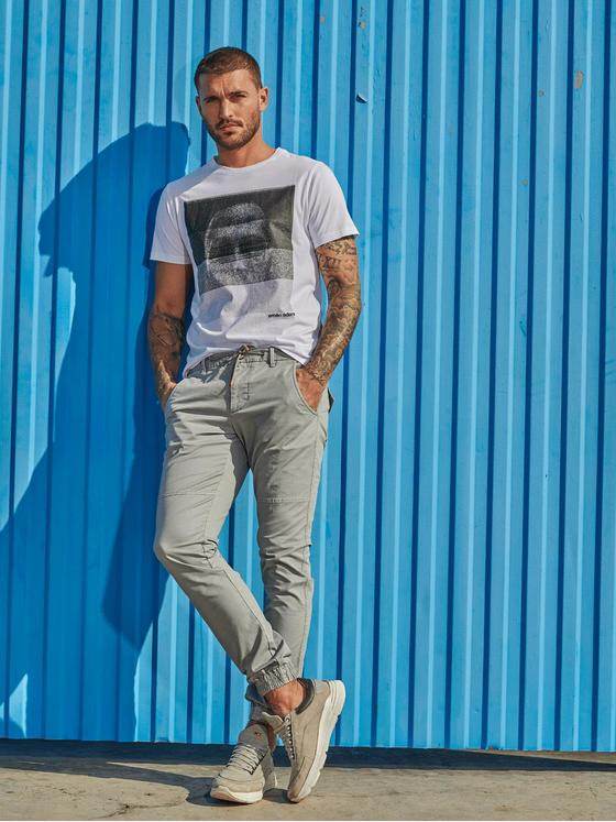 emilio adani Herren T-Shirt mit Statement-Print Weiß 32762