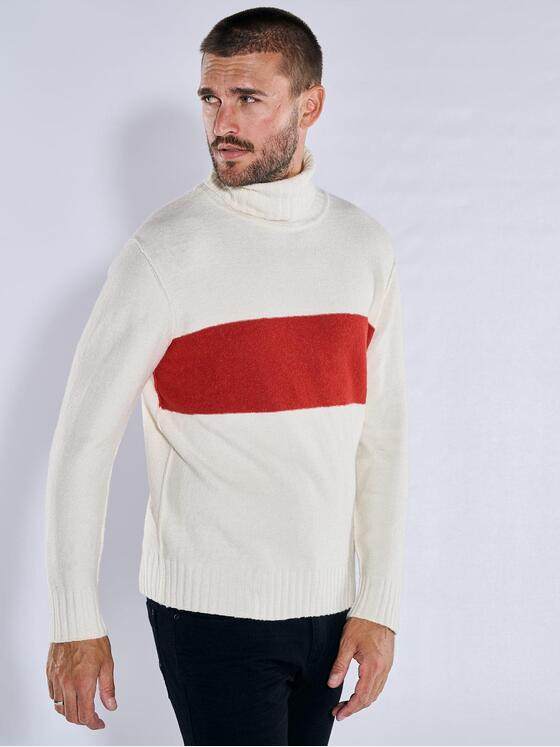 emilio adani Herren Pullover mit Rollkragen Weiß 37957