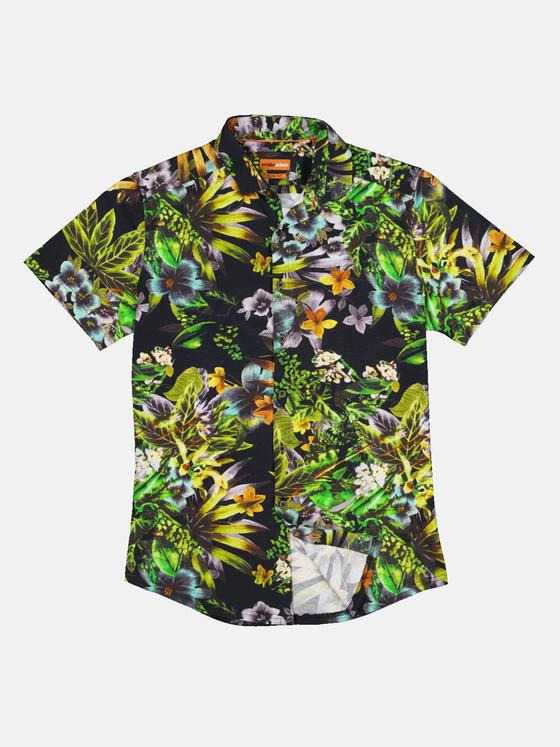 emilio adani Herren Kurzarm-Hemd mit floralem Print Gelb 33098