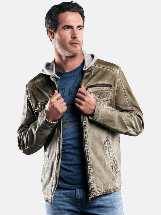 engbers Herren Lederjacke mit abnehmbarer Kapuze Khaki 29064