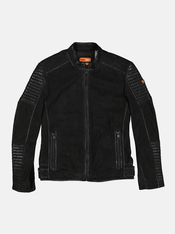 emilio adani Herren Lederjacke mit Steppung Schwarz 34450
