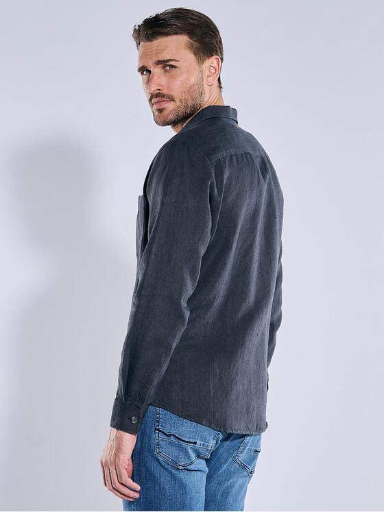 emilio adani Herren Langarm-Hemd aus Leinen Schwarz 38517