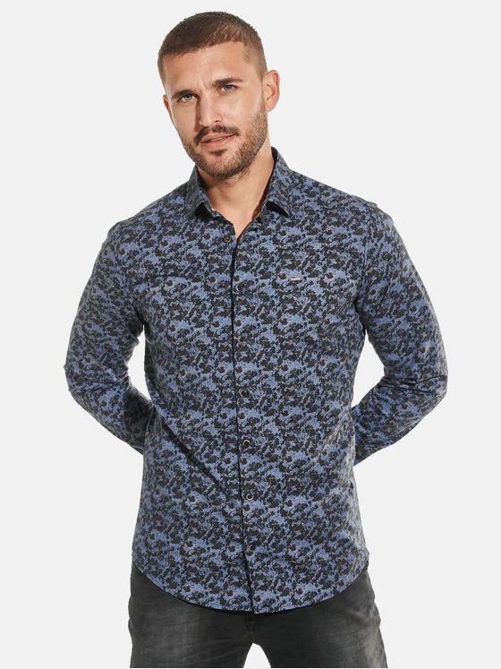 emilio adani Herren Langarm-Hemd mit floralem Print Grau 32056