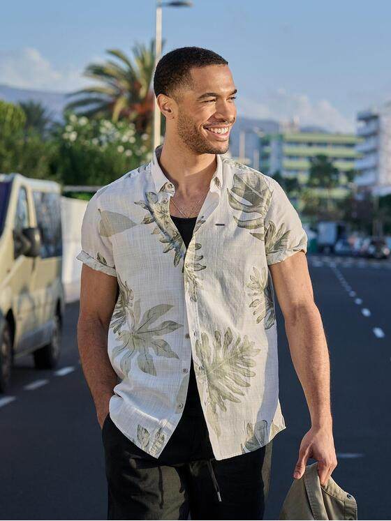 emilio adani Herren Kurzarm-Hemd  gemustert Khaki 38484