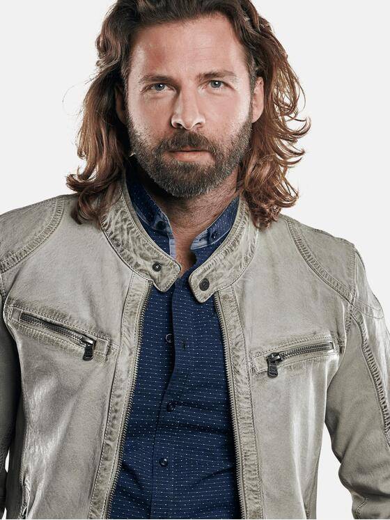 emilio adani Herren Bikerlederjacke Beige 30650