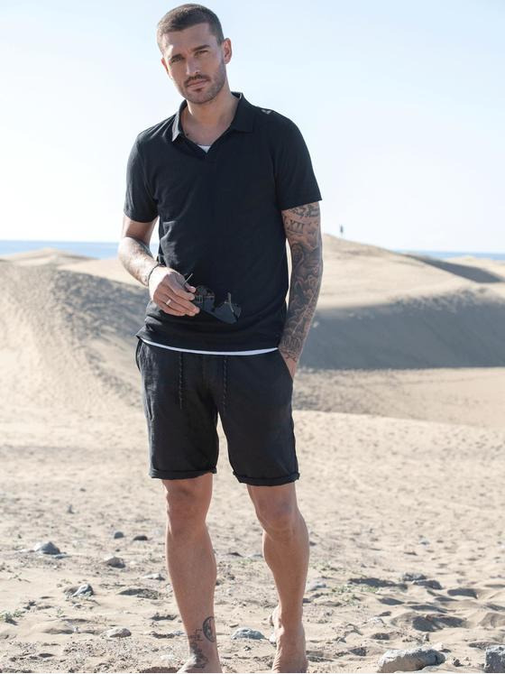 emilio adani Herren Polo-Shirt mit Leinenanteil Schwarz 34512