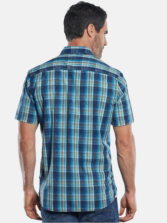 engbers Herren Sommerliches Karohemd mit dezenten Kontrastdetails Cyanblau 29609