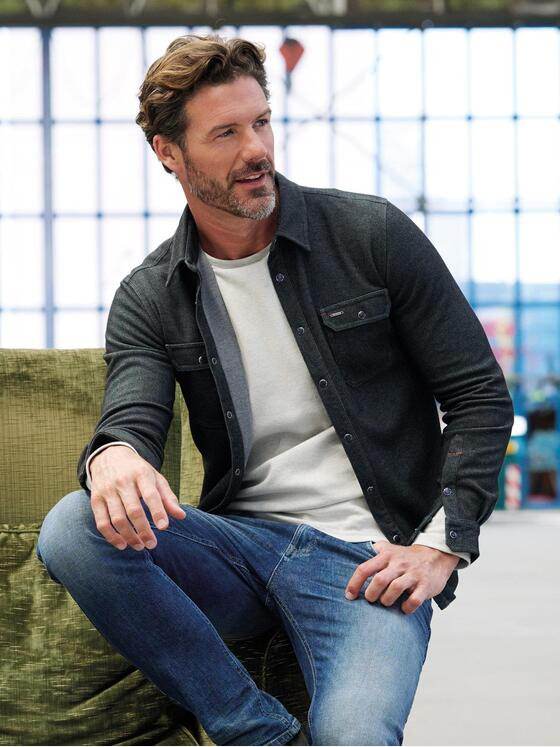 emilio adani Herren Langarm-Shirt mit Polokragen Schwarz 39580