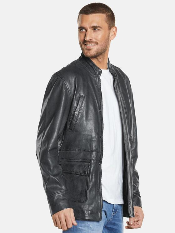 emilio adani Herren Lederjacke slim fit Grau 34221