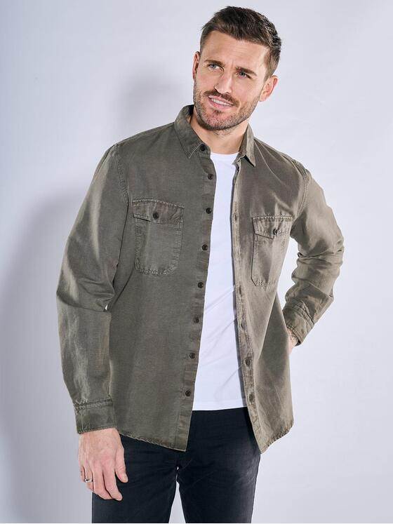 emilio adani Herren Overshirt mit Leinenanteil Khaki 38639
