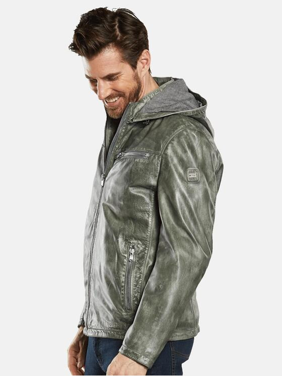 engbers Herren Lederjacke mit abnehmbarer Kapuze Grün 34494