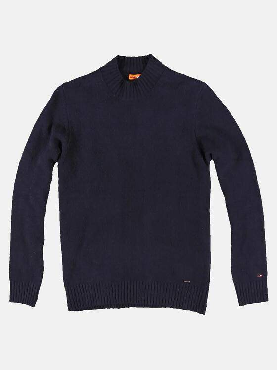 emilio adani Herren Stehkragenpullover mit flexiblen Rippbündchen Blau 30570