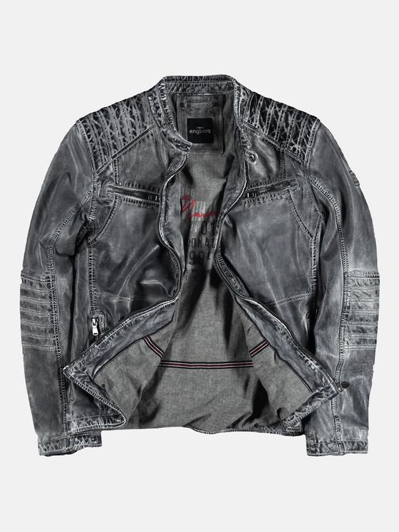 engbers Herren Lederjacke im Bikerstyle Grau 31748
