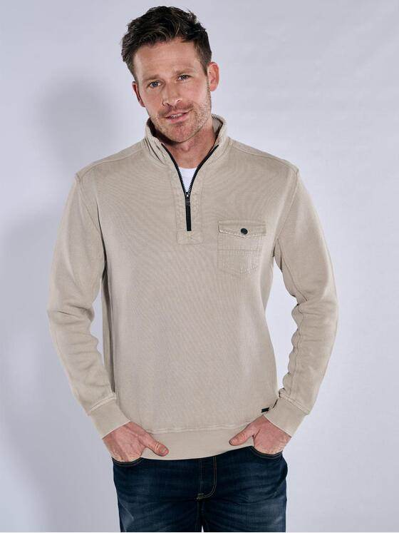 engbers Herren Sweatshirt mit Troyerkragen Braunbeige 37729