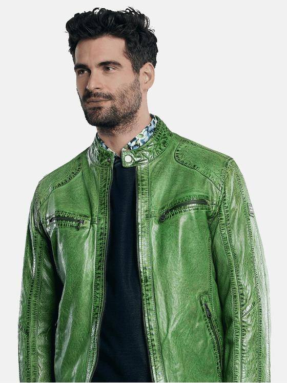 engbers Herren Sportive Lederjacke im Bikerstyle Grasgruen 31035