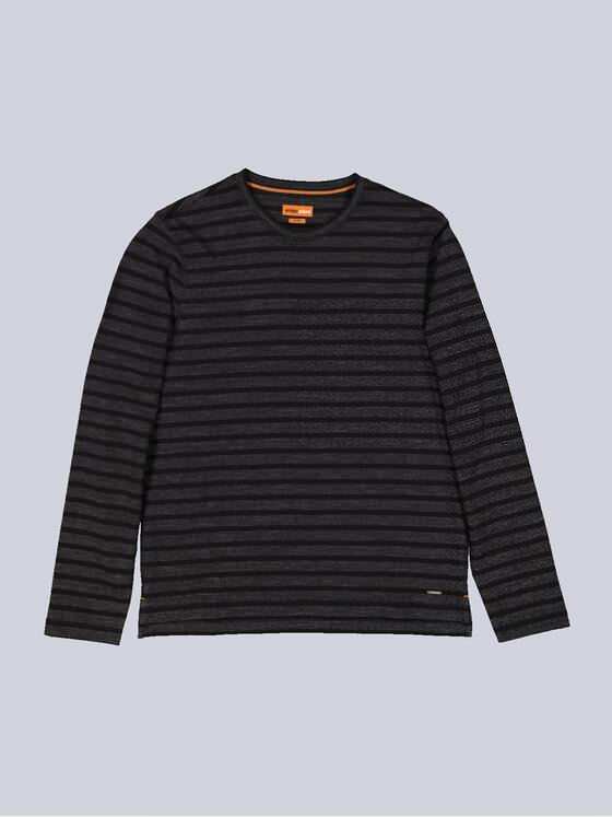emilio adani Herren Langarm-Shirt gestreift Schwarz 36193