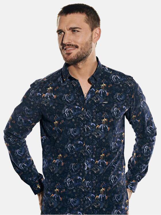 emilio adani Herren Cord-Hemd mit All-Over-Print Blau 31957