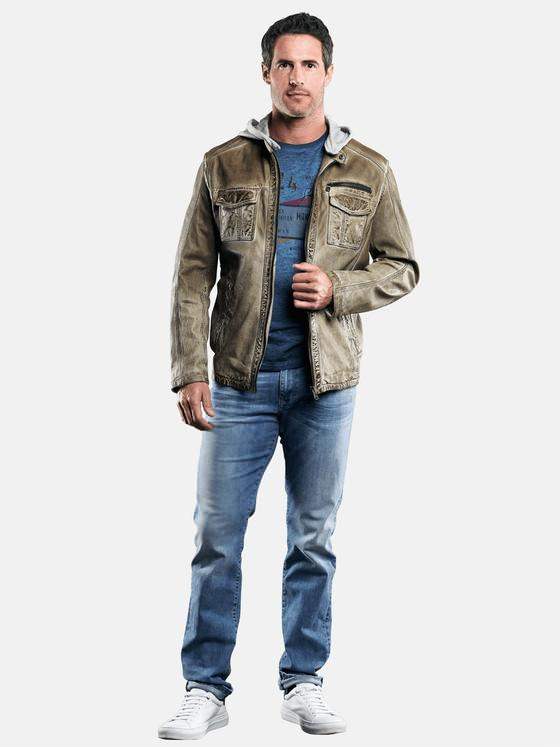 engbers Herren Lederjacke mit abnehmbarer Kapuze Khaki 29064