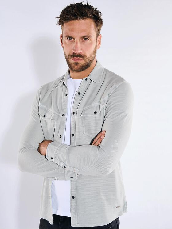 emilio adani Herren Langarm-Shirt mit Polo-Kragen Grau 36802