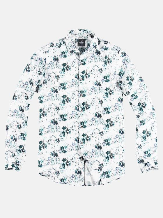 ENGBERS GERMANY Herren Langarmhemd mit modischem All-Over Druck Petrolgruen 29785