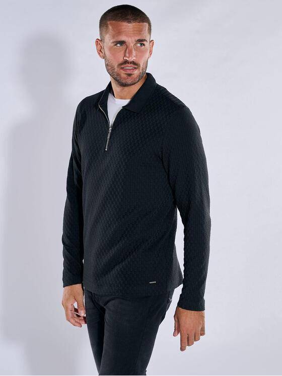 emilio adani Herren Polo-Shirt langarm strukturiert Schwarz 38025